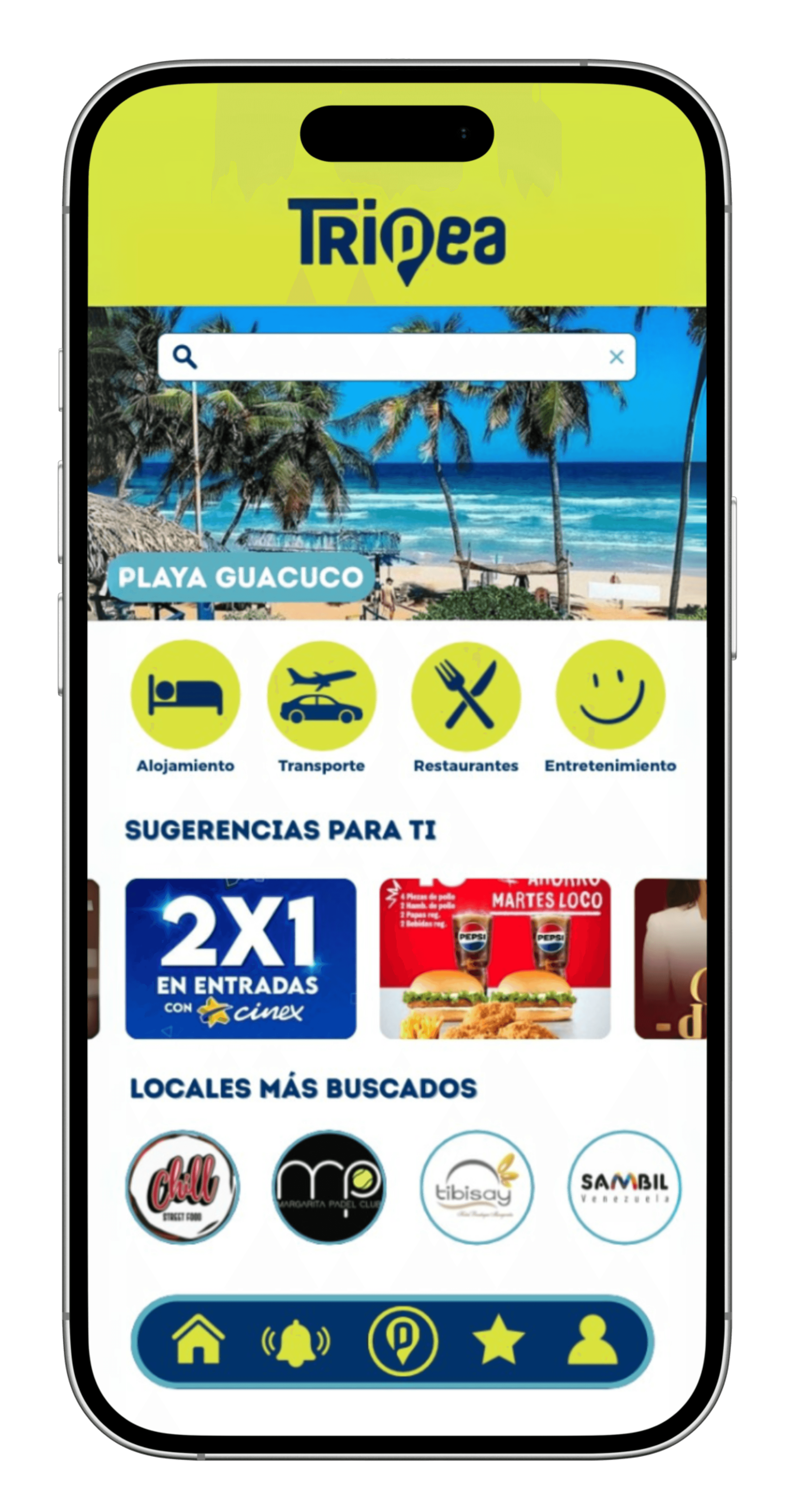 Vista de la app en movil - Guia Turistica de Margarita: Alojamientos, playas, comida y lugares locales